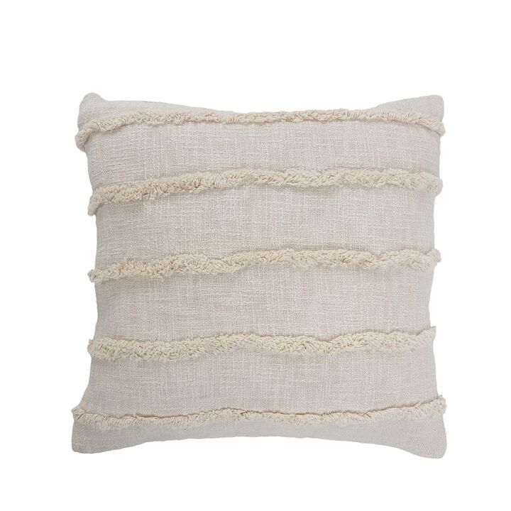20" Ivory Overtufted Solid Square Throw Pillow