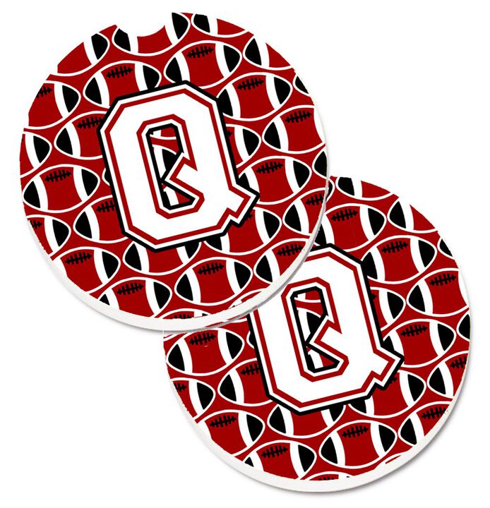 Caroline's Treasures Letter Q Football Cardinal & White Set of 2 Cup Holder Car Coasters CJ1082-QCARC, 2.56, Multicolor