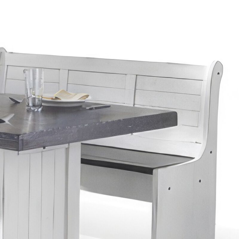 Orso 4pc Breakfast Nook Dining Table Set, Corner Bench, White Brown