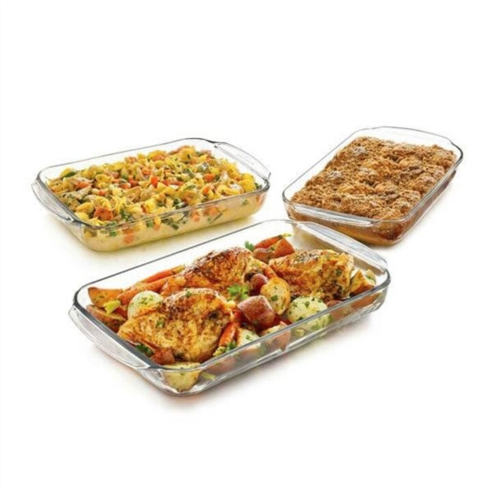 3-Piece Transparent Glass Casserole Baking Dish Set for Oven Use