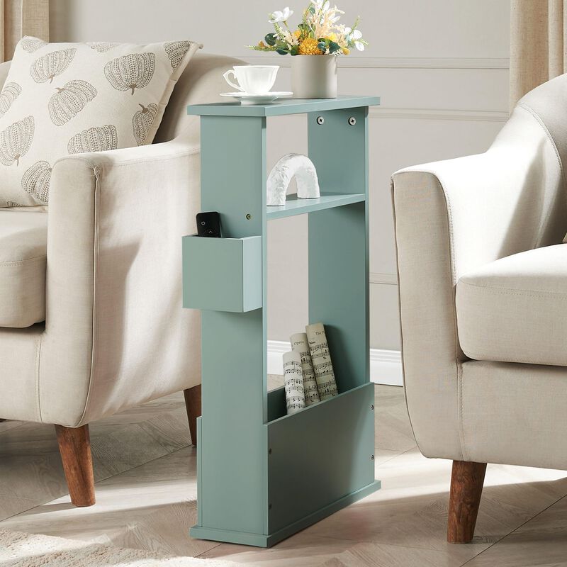 Kings Brand Furniture Zeke Narrow Side Table with Storage Shelf - Modern Sofa End Table, Small Nightstand with Magazine Rack