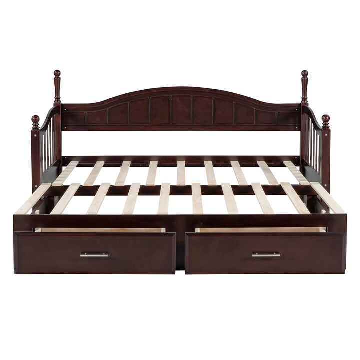 Merax Wooden Extendable Daybed with Trundle and Drawers