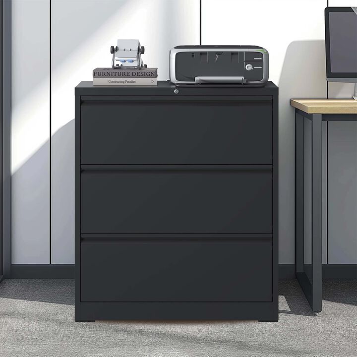 Lateral File Cabinet 3 Drawer, Filing Cabinet with Lock, Lockable File Cabinet for Home Office, Locking Metal File Cabinet for Legal/Letter/A4/F4 Size
