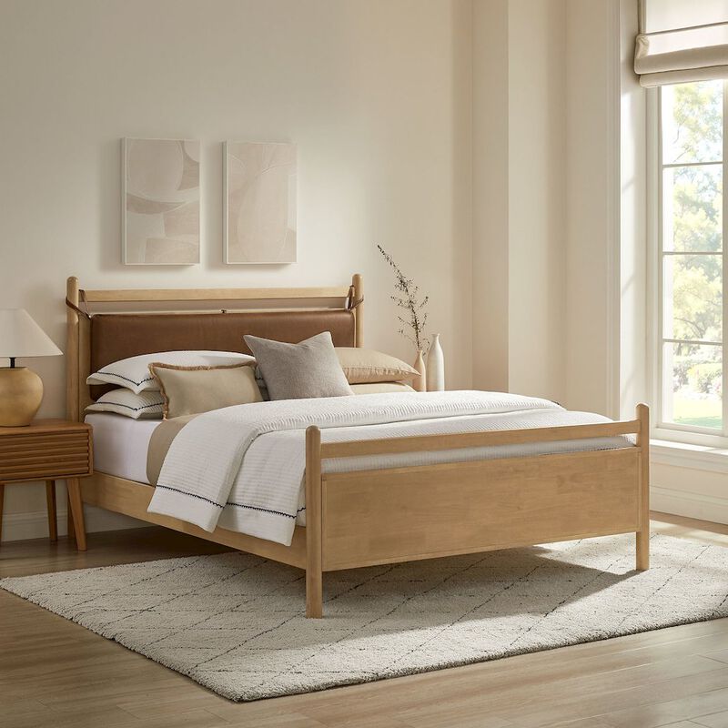 Leni Queen Size Vegan Leather and Wood Platform Bed Frame image number 8
