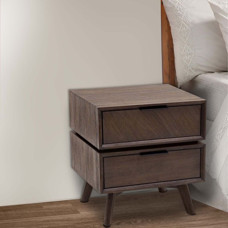 28 Inch Wooden Nightstand with 2 Drawers, Brown - Benzara
