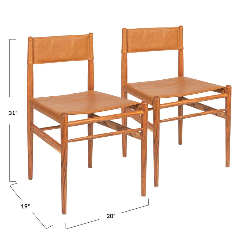 Solid Wood and Leather Dining Chair, Set of 2 image number 2