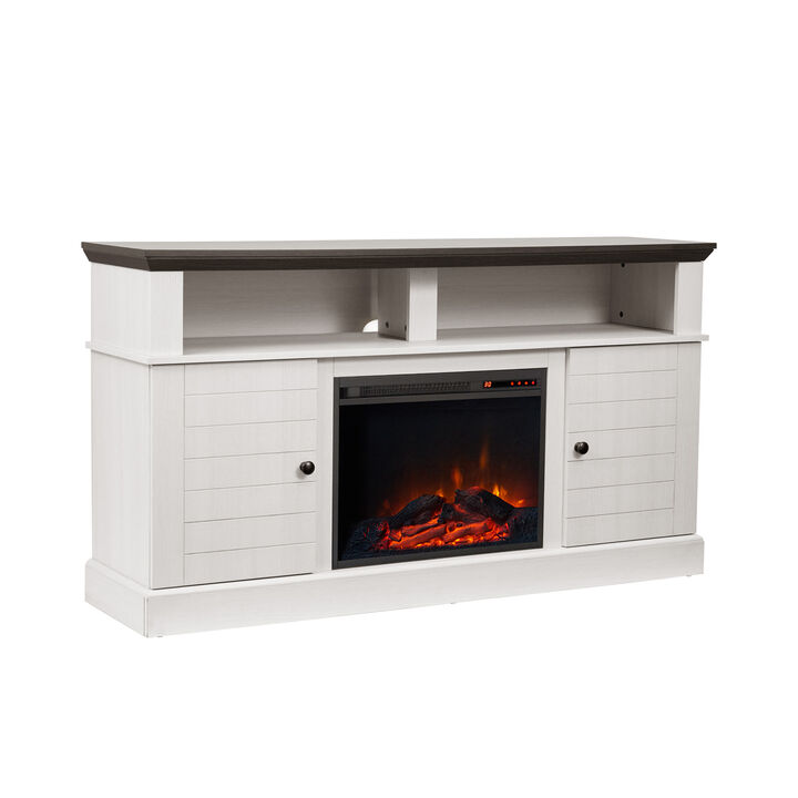 Teamson Home Eliana Modern 60" TV  Stand Console with Electric Fireplace, Dark Oak/White
