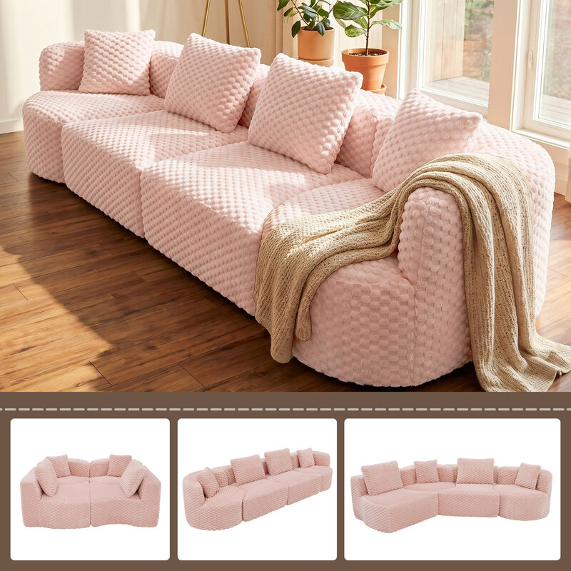 Merax Modular Sofa with Deep Seating & Bubble Velvet Upholstery &ndash; Freely Configurable Sections image number 2