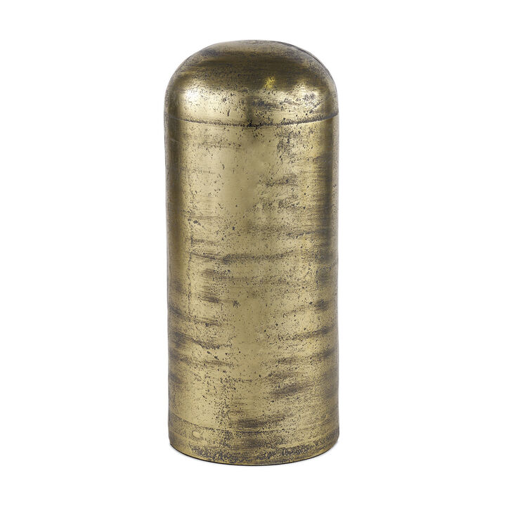 HomeRoots 15" Antiqued Brass Cast Aluminum Cylindrical Tabletop Sculpture