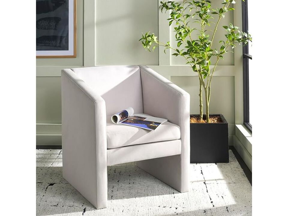 Accent Chair &ndash; Ylva Modern Armchair with Light Grey Velvet Upholstery & Wood Frame