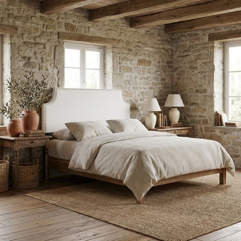 Upholstered Vinyl Queen Headboard in Neutral Tone with Durable Padding image number 4