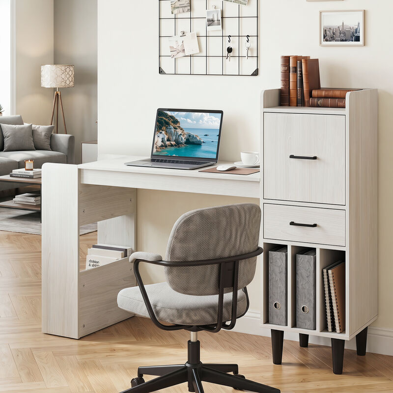 Modern Home Office Desk with Storage Shelves and Drawers for Bedroom Workspace-White image number 5