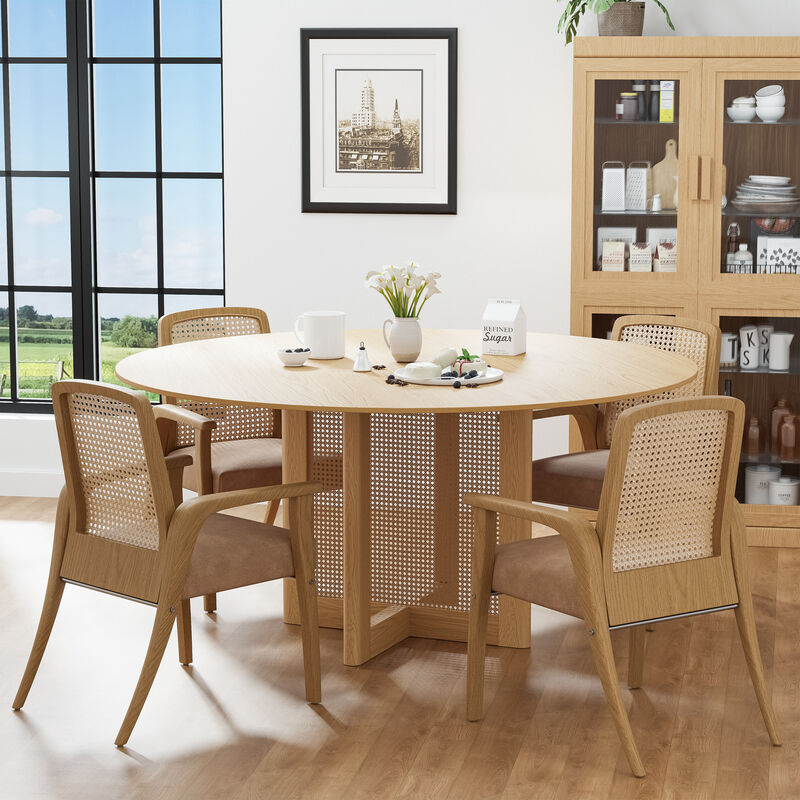 60 Cinna Modern  Wood Round Dining Table（Seats 8）