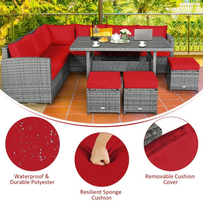 Hivvago 7 Pieces Outdoor Wicker Sectional Sofa Set with Dining Table