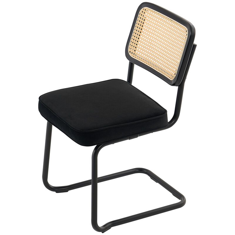 Set of 2 Rattan Dining Chairs Mid Century Modern Velvet Upholstered Accent Chairs