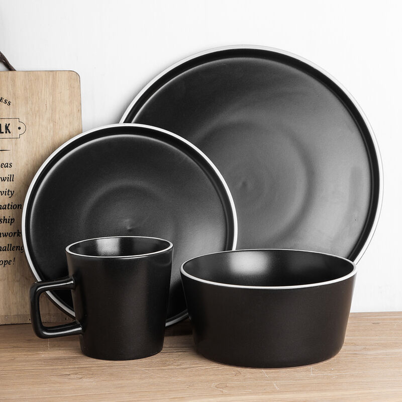 Stone Lain Allison Stoneware 32 Piece Dinnerware Set, Black