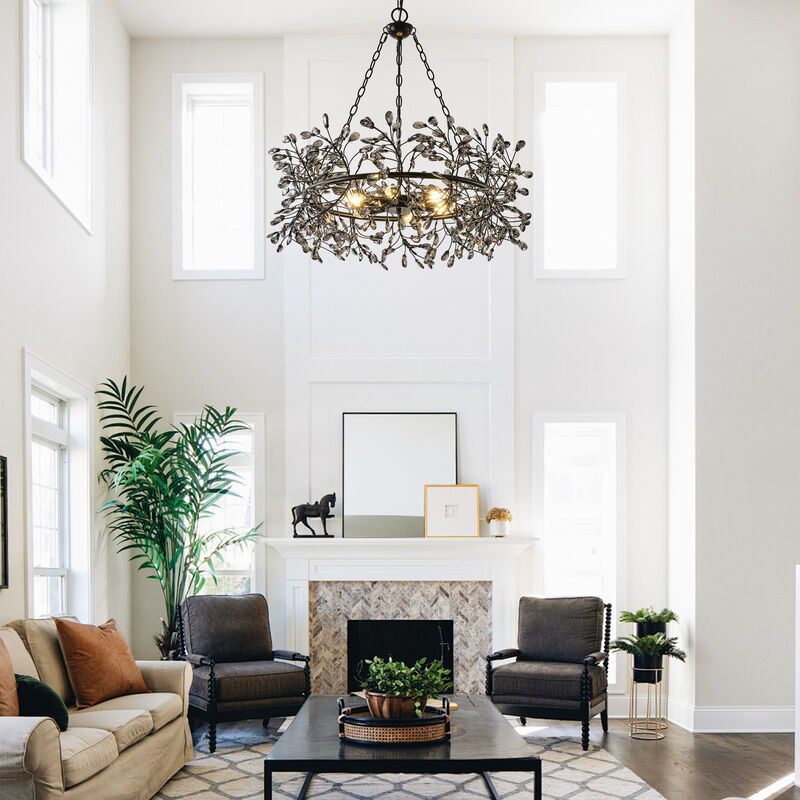 30.7" Modern Glam Black Crystal Branch Chandelier for Kitchen Island, Dining Room and Living Room