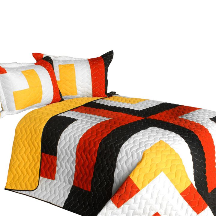 3PC Patchwork Quilt Bedding Set with Vermicelli Stitching Design