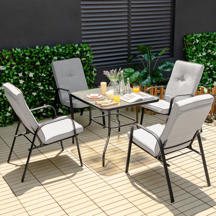 Hivvago 5 Pieces Outdoor Dining Set with 4 Stackable Chair and High-Back Cushions