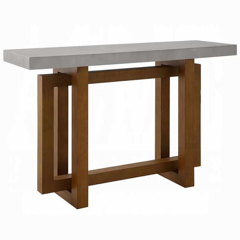 Joshua Sofa Table with Cross Base, Faux Concrete, Brown Wood 47 Inch