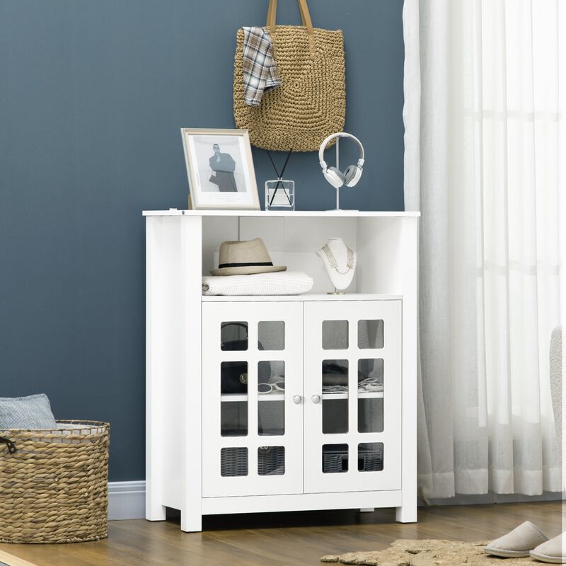 White Dining Cabinet: Glass Door Sideboard for Living Room Storage