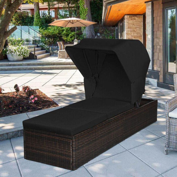 Hivvago Outdoor Adjustable Cushioned Chaise Lounge Chair with Folding Canopy
