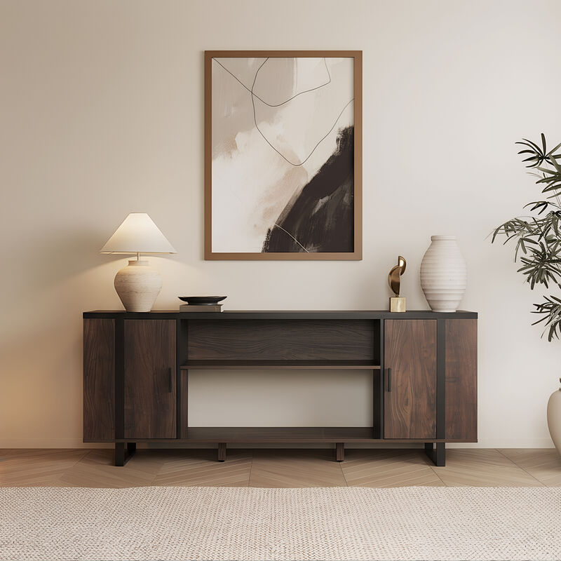 72" Modern Brown TV Stand, Entertainment Center with Storage Cabinet for TV up to 75"