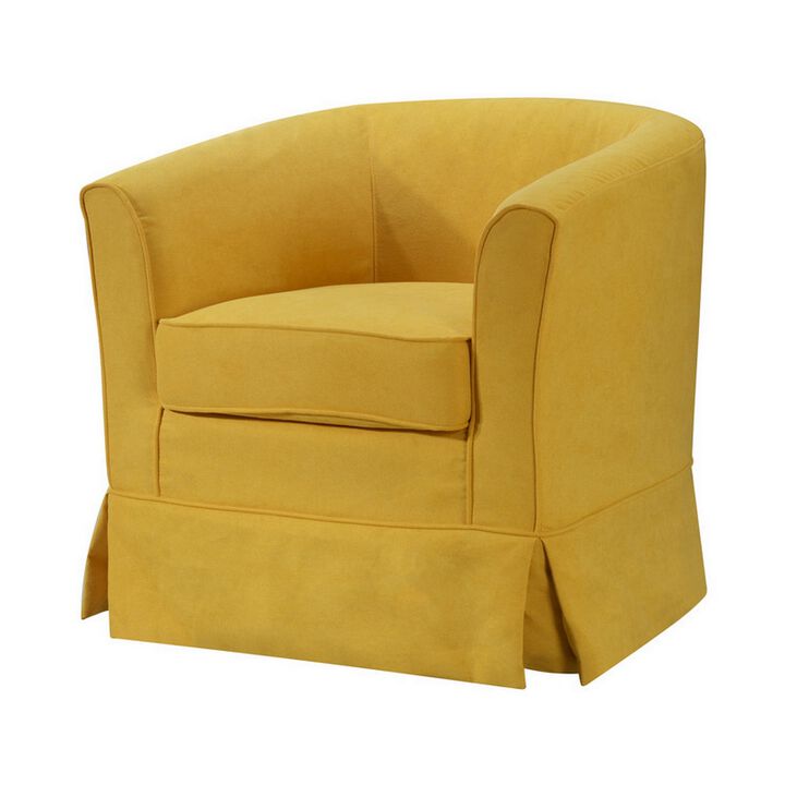 Lex 28 Inch Swivel Accent Chair, Yellow Fabric, Curved Track Back, Skirted-Benzara