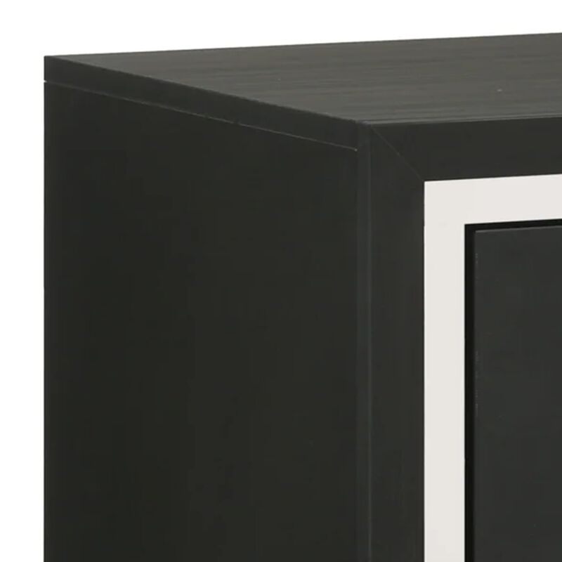 Geny Nightstand, 2 Drawers, Silver Trim and Metal Handles, Black Wood image number 2