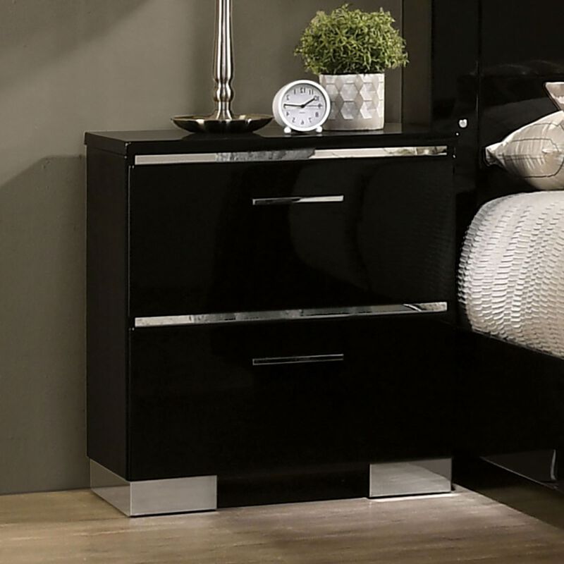 Streamdale Black Nightstand with USB Charger & Chrome Accents image number 2