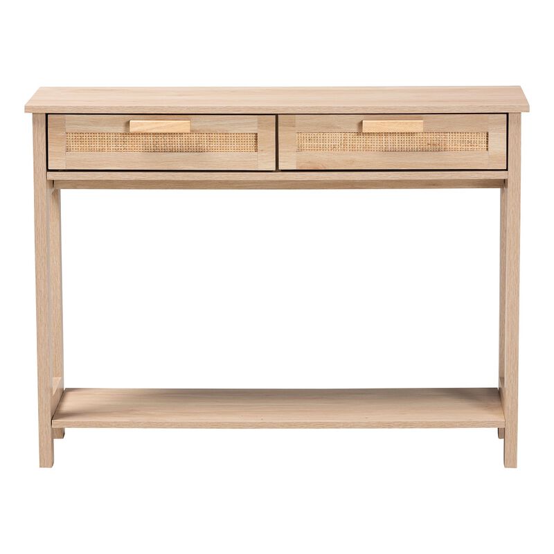 Baxton Studio Sebille Mid Century Light Brown Finished 2 Drawer Console Rattan Table image number 3