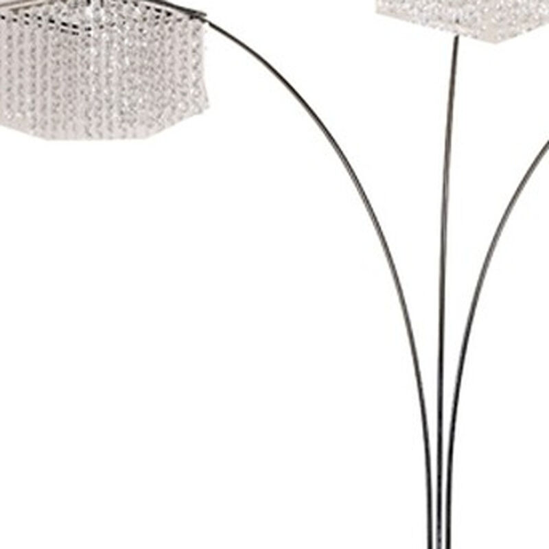 Hivvago 84" Silver Three Light Arched Floor Lamp With Clear Crystal Square Shade