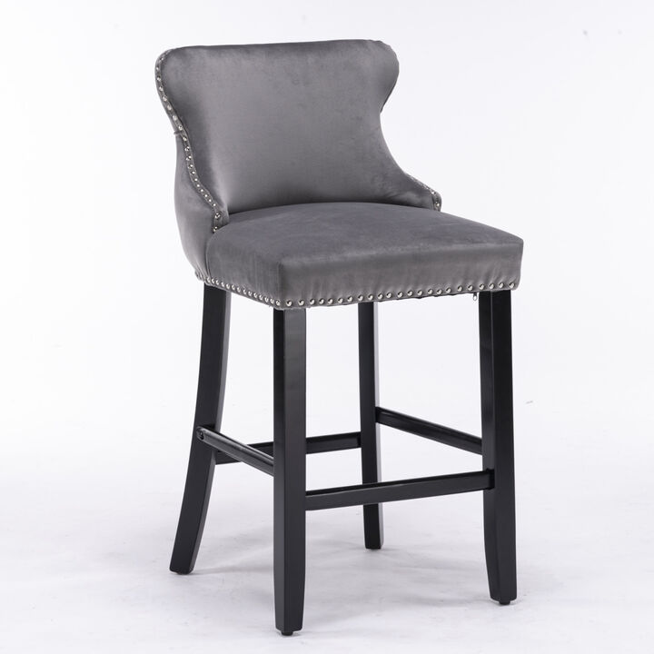 Streamdale Gray Velvet Wingback Bar Stools, Set of 2
