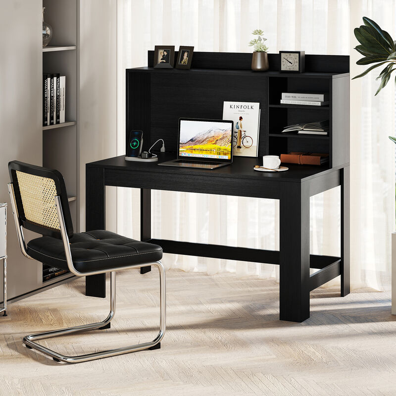 Modern Computer Desk with Hutch and Storage Shelves for Home Office or Study Room
