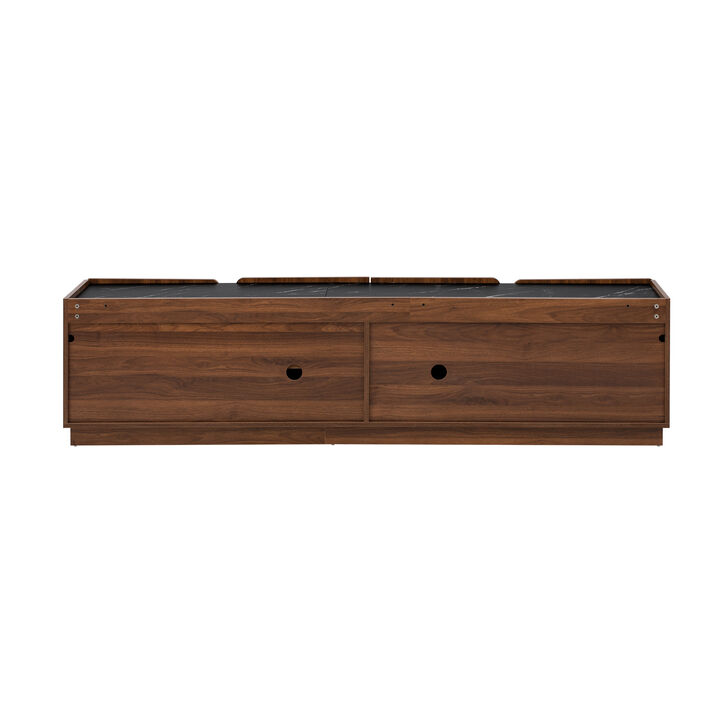 Merax Contemporary Accent Cabinet with Unique Shaped Doors, Marble Contrast Top