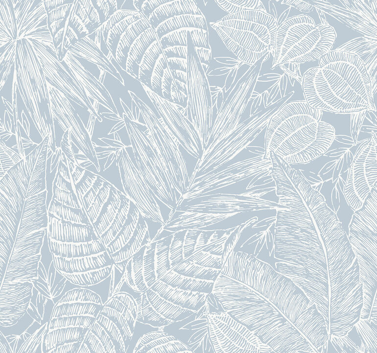 Brentwood Sky Blue Palm Leaves Wallpaper