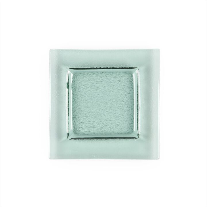 Turgla Fusion Glass 6" x 6" Square Transparent Green Glass Plate (Set of 4)