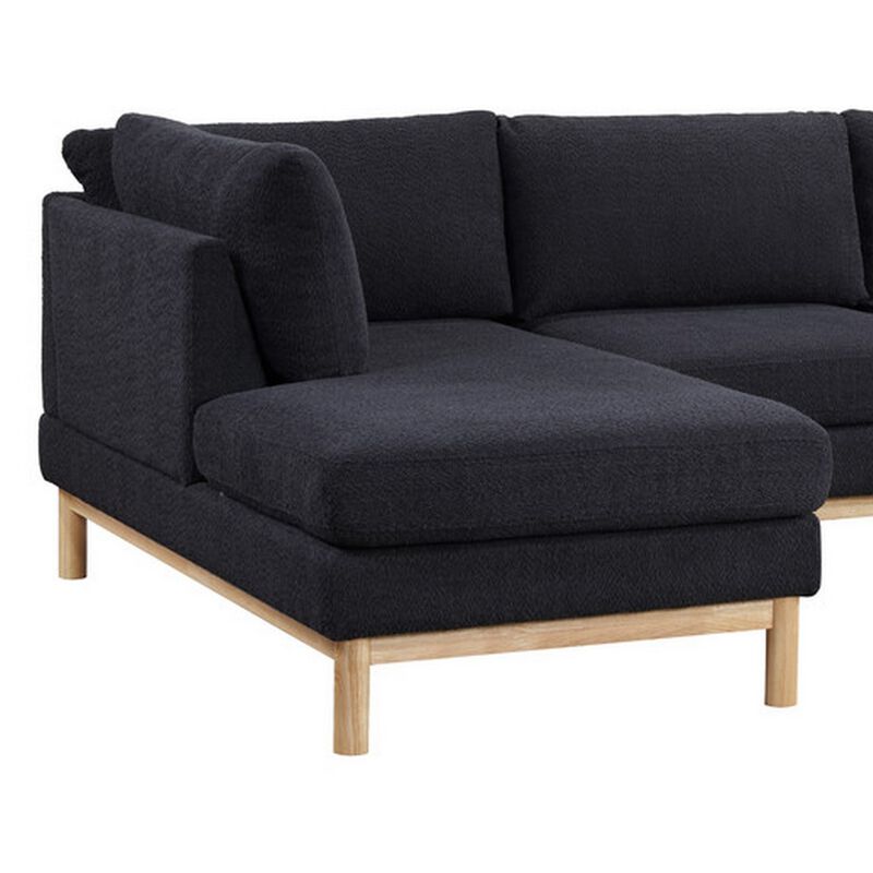 Hle 124 Inch Wide Sectional Sofa Double Chaise, U Shape, Black Sherpa, Wood