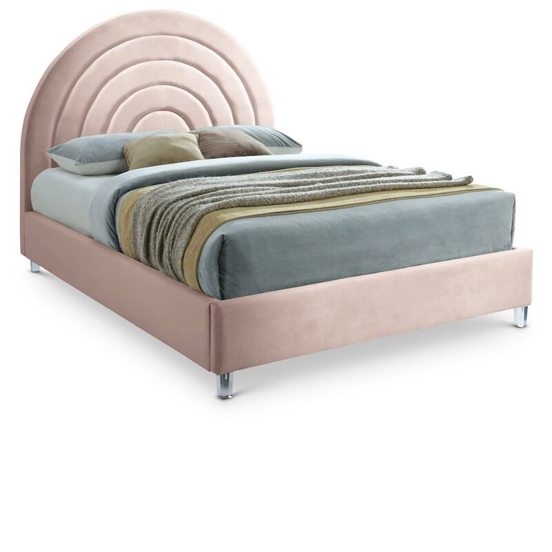 Meridian Furniture Rainbow Pink Velvet Full Bed