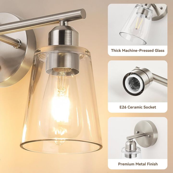 Vanity Light with Tapered Clear Glass Shade and For Hallway or Bathroom