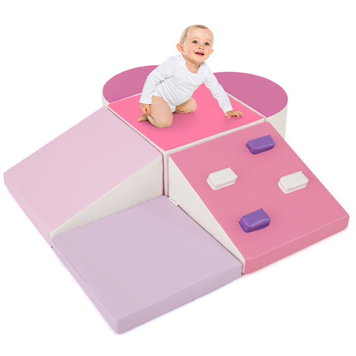 6-Piece Foam Play Set for Toddlers with Climbing Triangle and Slide Ramp