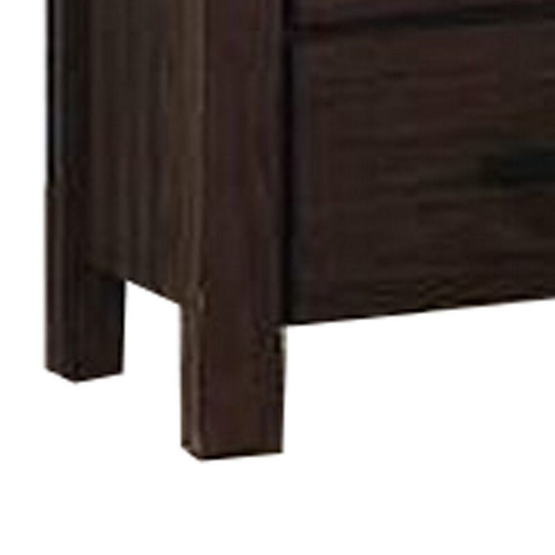 Wooden Nightstand with Metal Bar Handles and Two Drawers, Dark Brown-Benzara