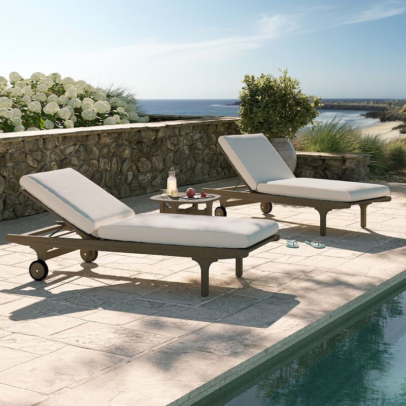 Modway Saratoga Outdoor Patio Teak Wood 3-Piece Chaise Lounge Furniture Set