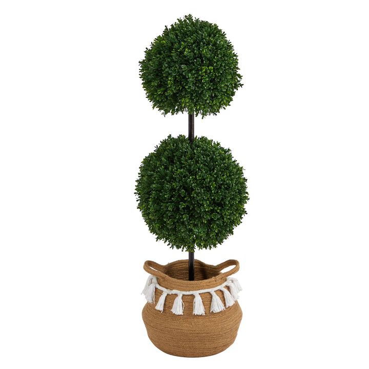 Nearly Natural 3.5-in Boxwood Tree in Cotton Planter UV (Indoor/Outdoor)