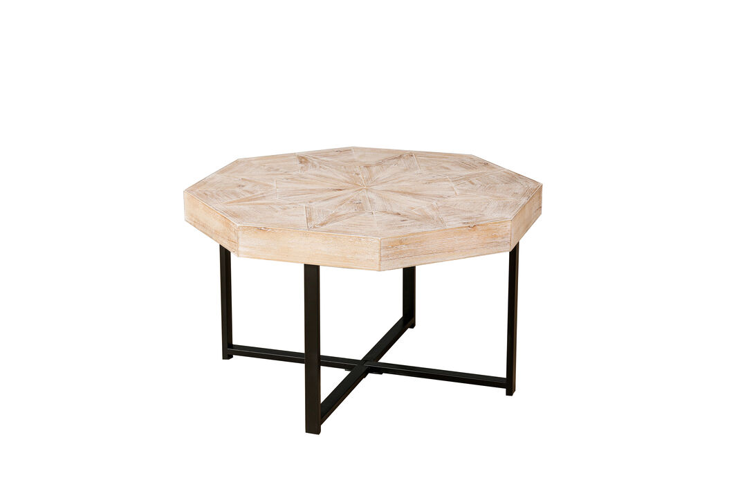 GOODSILO Octagonal Vintage Patchwork Farmhouse Coffee Table with Wooden Tabletop and Cross Metal Legs, Decorative Functional Furniture for Living Room Primary Space