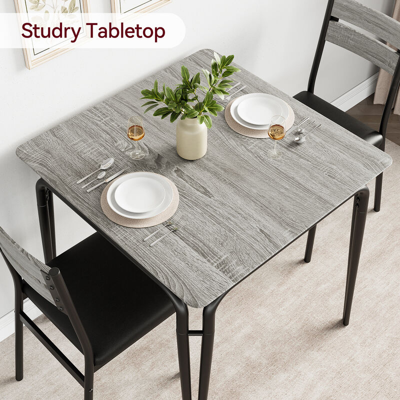 Modern 3-Piece Dining Set for 2 &ndash; Square Table & 2 Chairs &ndash; Space-Saving Compact for Apartment & Kitchen image number 1