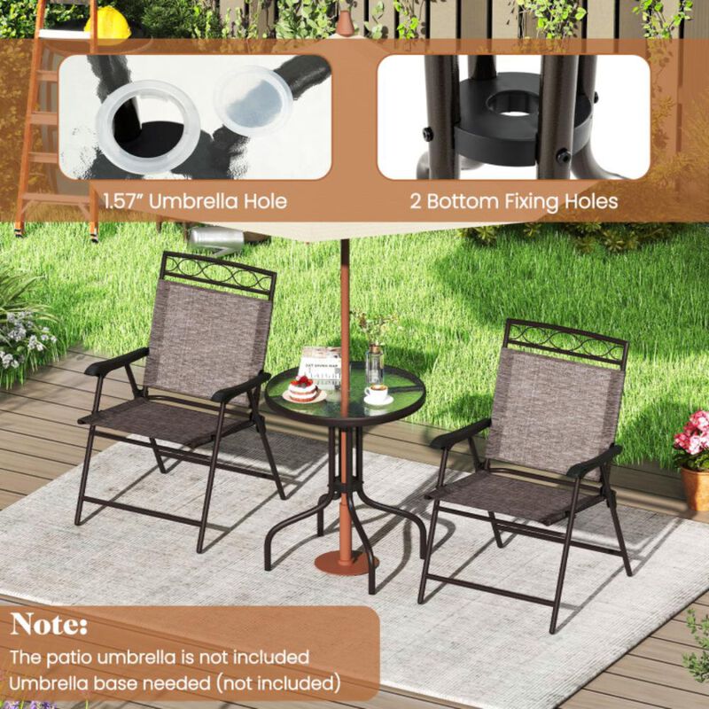 Hivvago 3 Pieces Outdoor Bistro Dining Furniture Set with Umbrella Hole