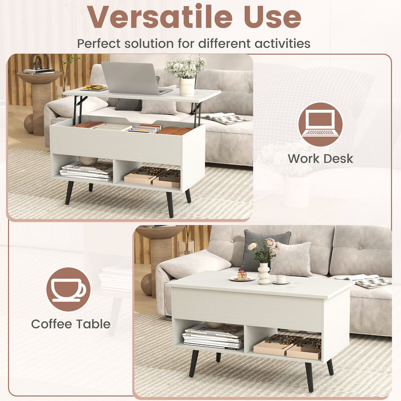 31.5" Modern Coffee Table with Lift-Top Storage and 2 Shelves image number 7