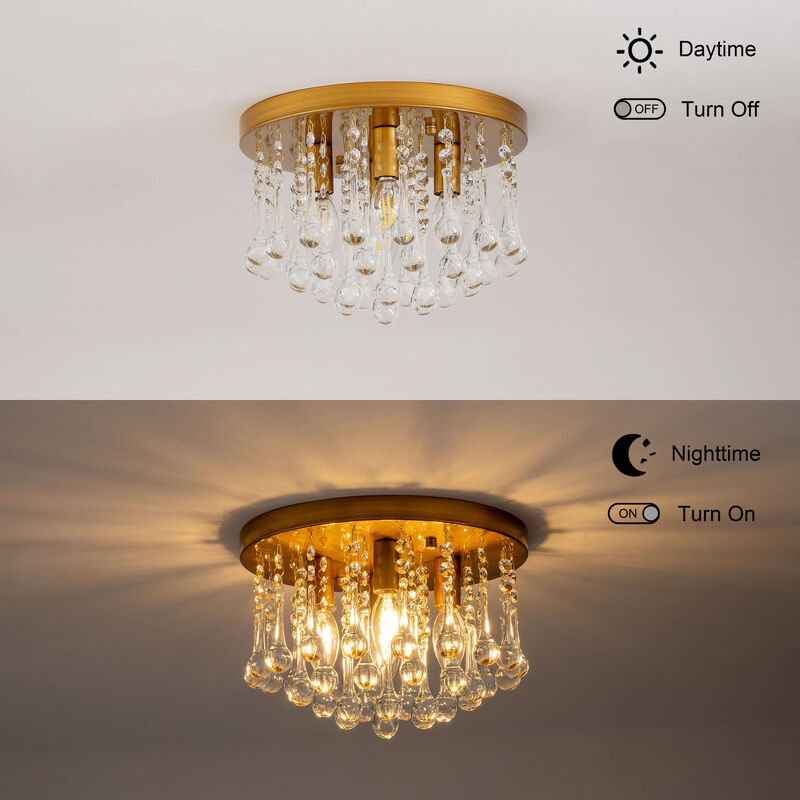 Jojospring 11.8" Claudia 4-Light Flush Mount with Clear Crystal Drops - Medium-gloss Brushed Brass image number 6