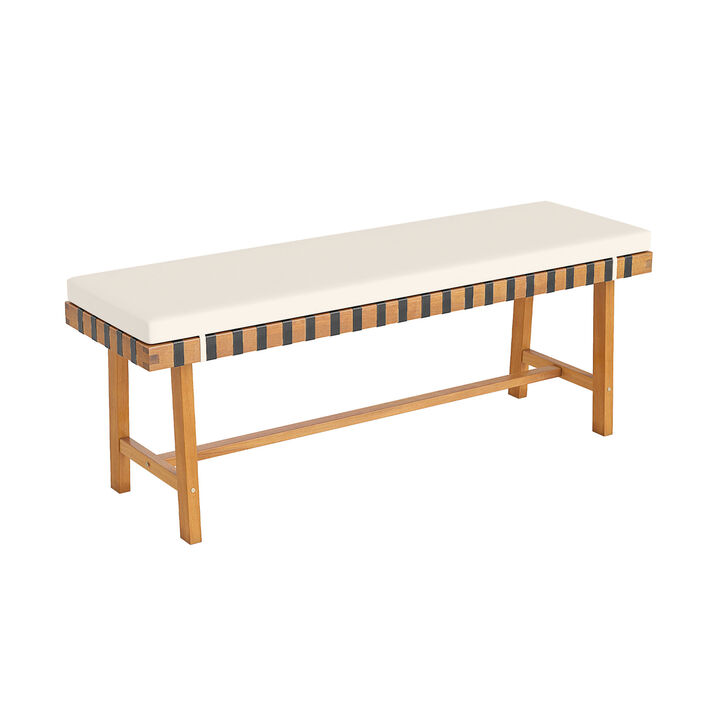 Outdoor Patio Bench with Acacia Wood Frame and Cushioned Seat-Natural